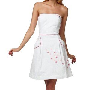 Lilly Pulitzer Dress Size 0 White Blossom Spring Fling Floral Embroidery Seersuc